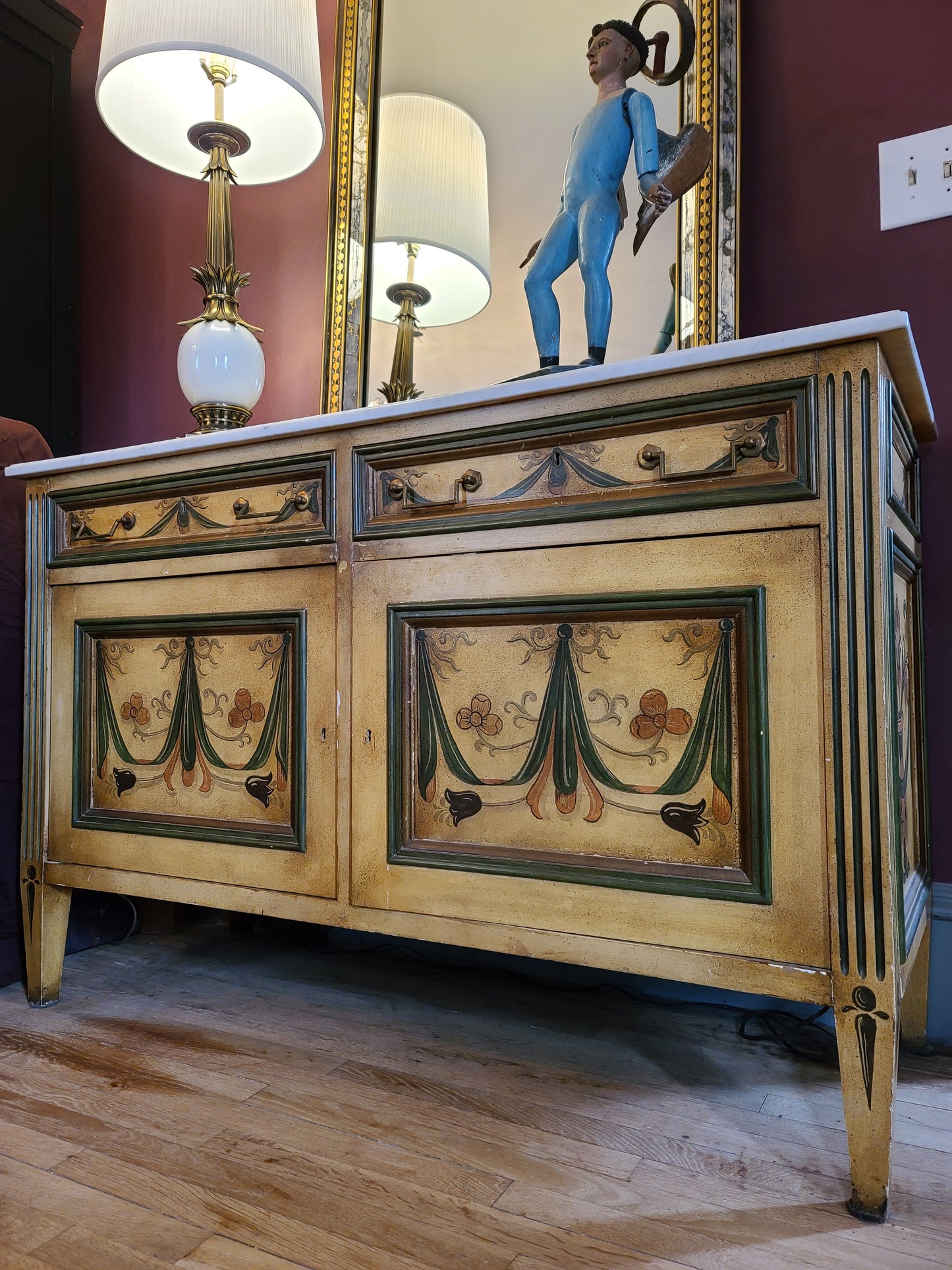 Trompe l'oeil Painted Marble Top Neoclassical Chest