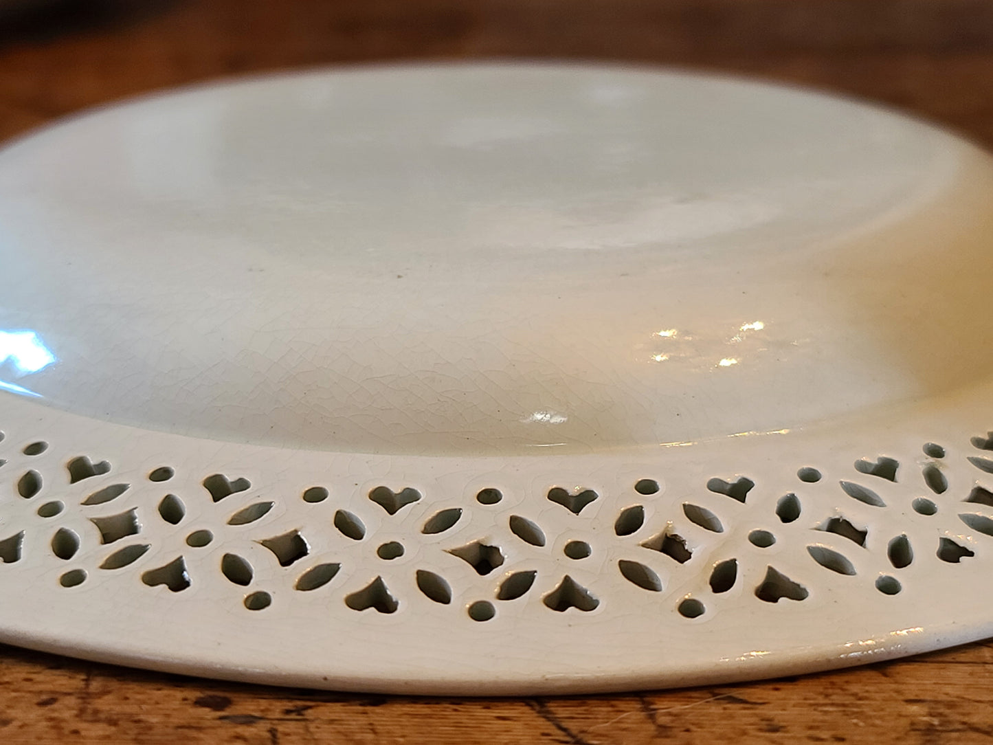 18th Century Creamware Plate With Reticulated Heart Border