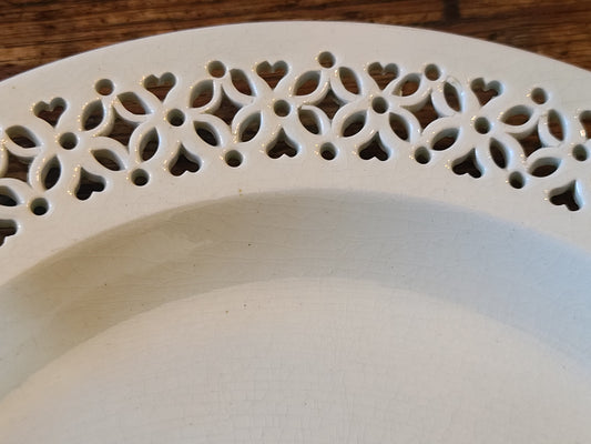 18th Century Creamware Plate With Reticulated Heart Border