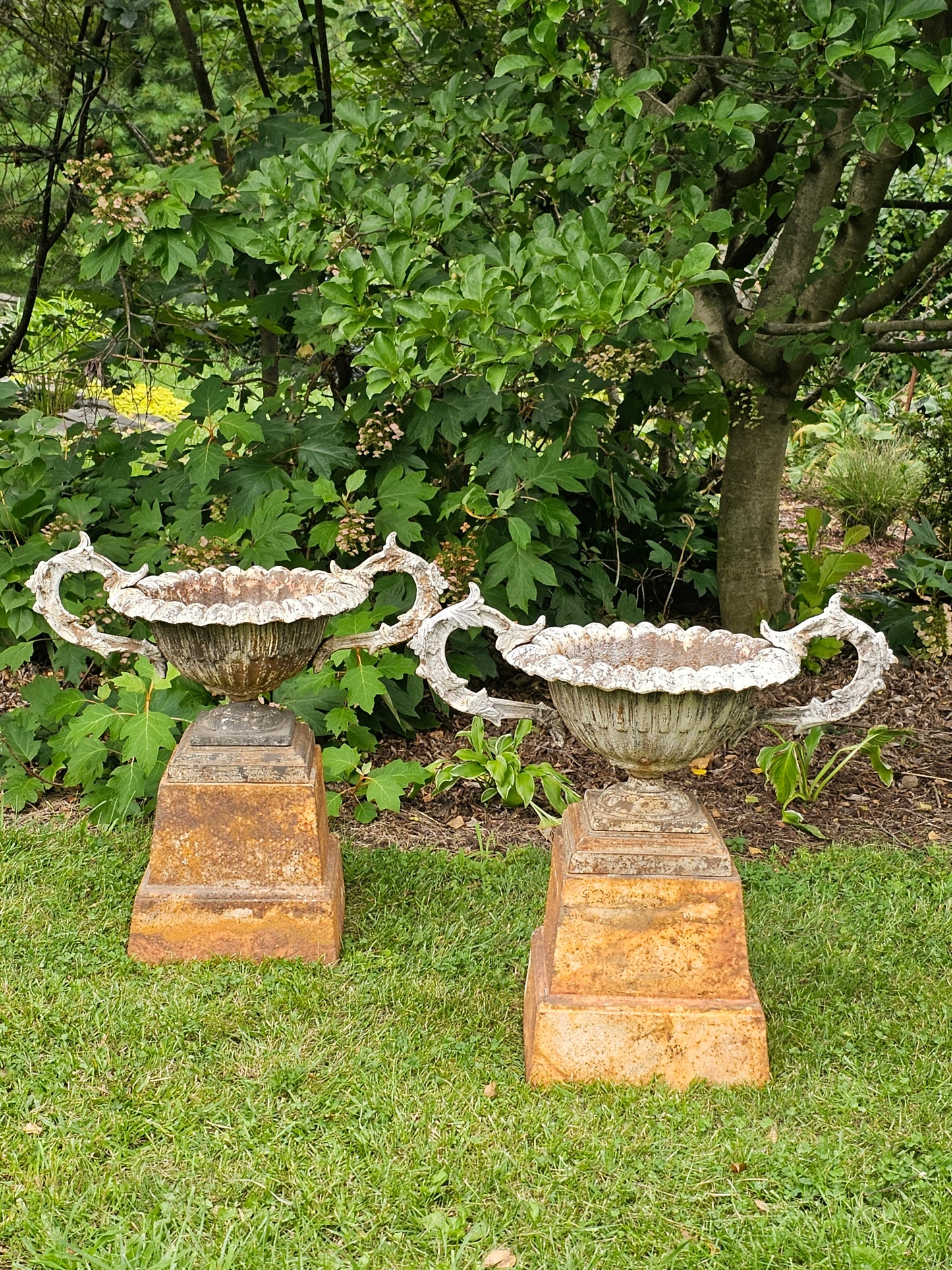 Cast Iron Victorian Garden Urns - A Pair