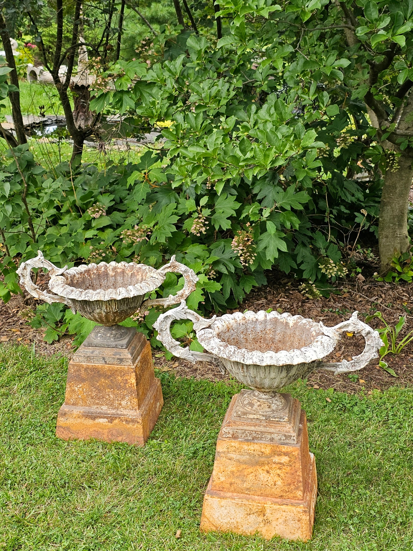 Cast Iron Victorian Garden Urns - A Pair