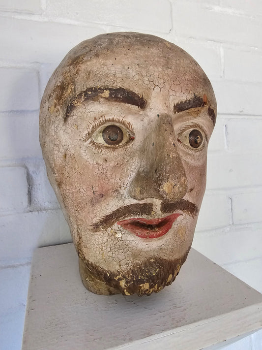 Carved Polychome Painted Head