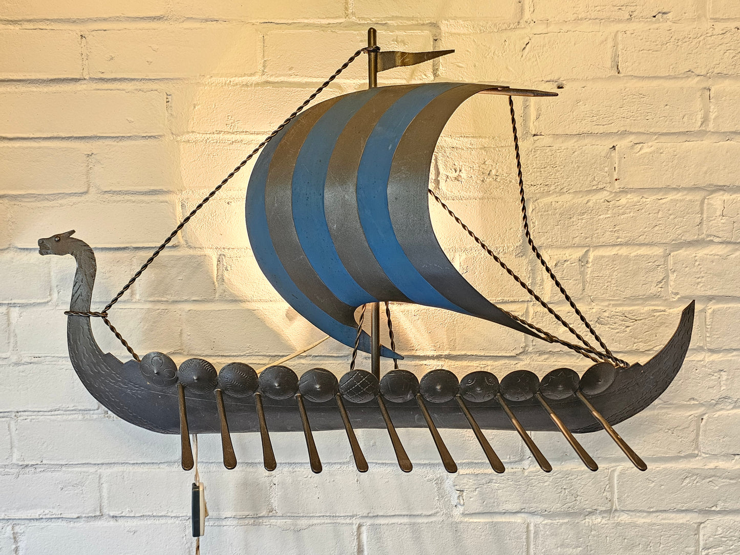 Large Mid Century Iron Viking Ship Lamp