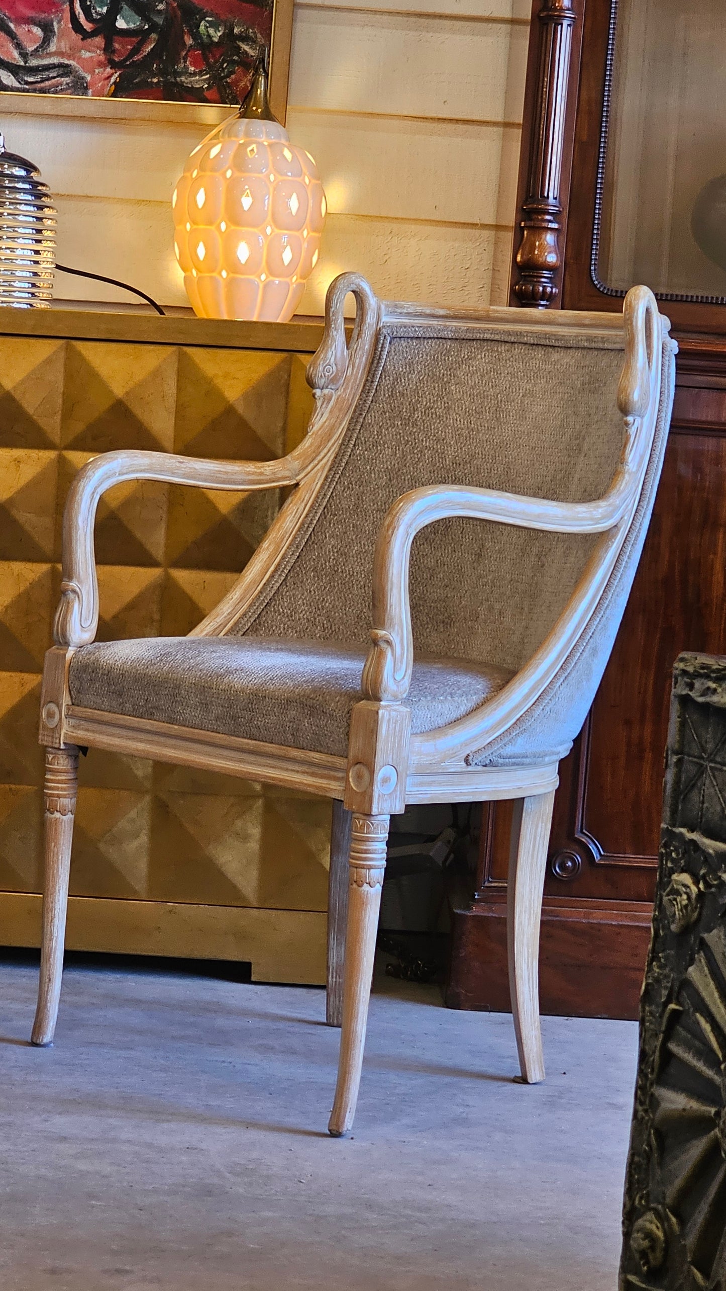 French Empire cerused Swan Chairs