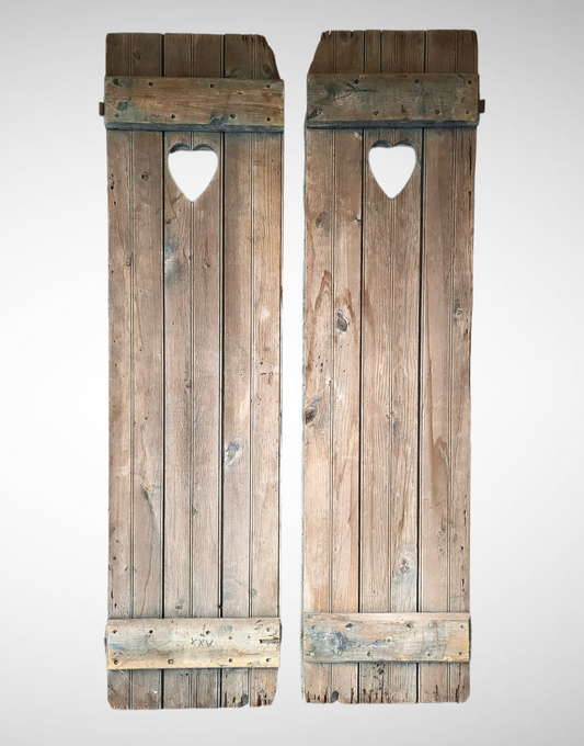 Heart Design Shutters In Blue Paint - A Pair