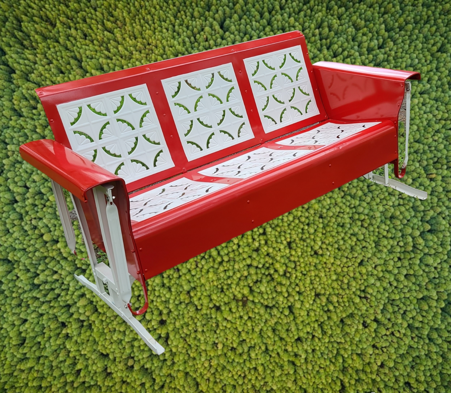 Vintage Bunting Pie Crust Powder Coated 3-Seat Porch Glider & 2 Chairs