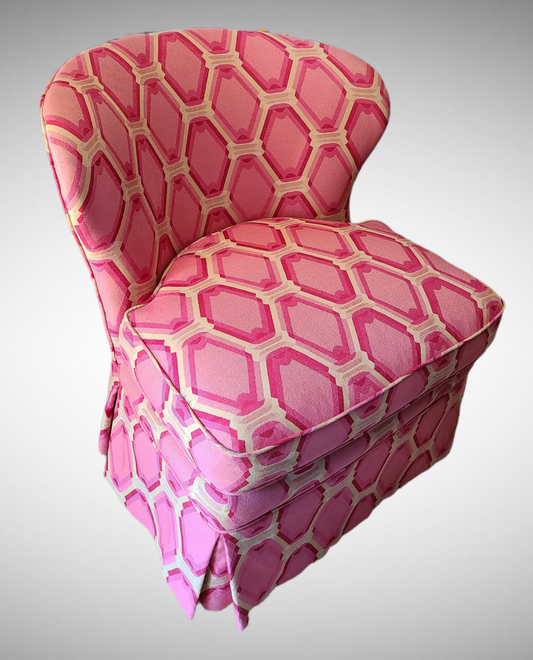 1970s Pink Op-Art Upholstered Swivel Chair