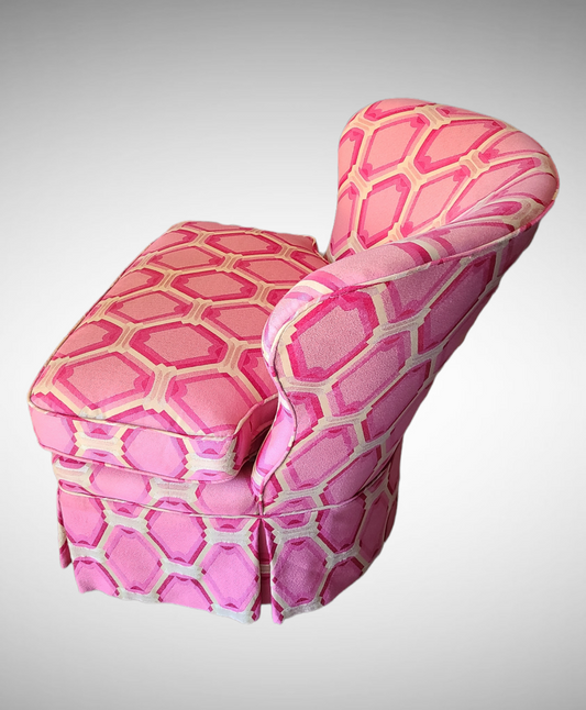 1970s Pink Op-Art Upholstered Swivel Chair