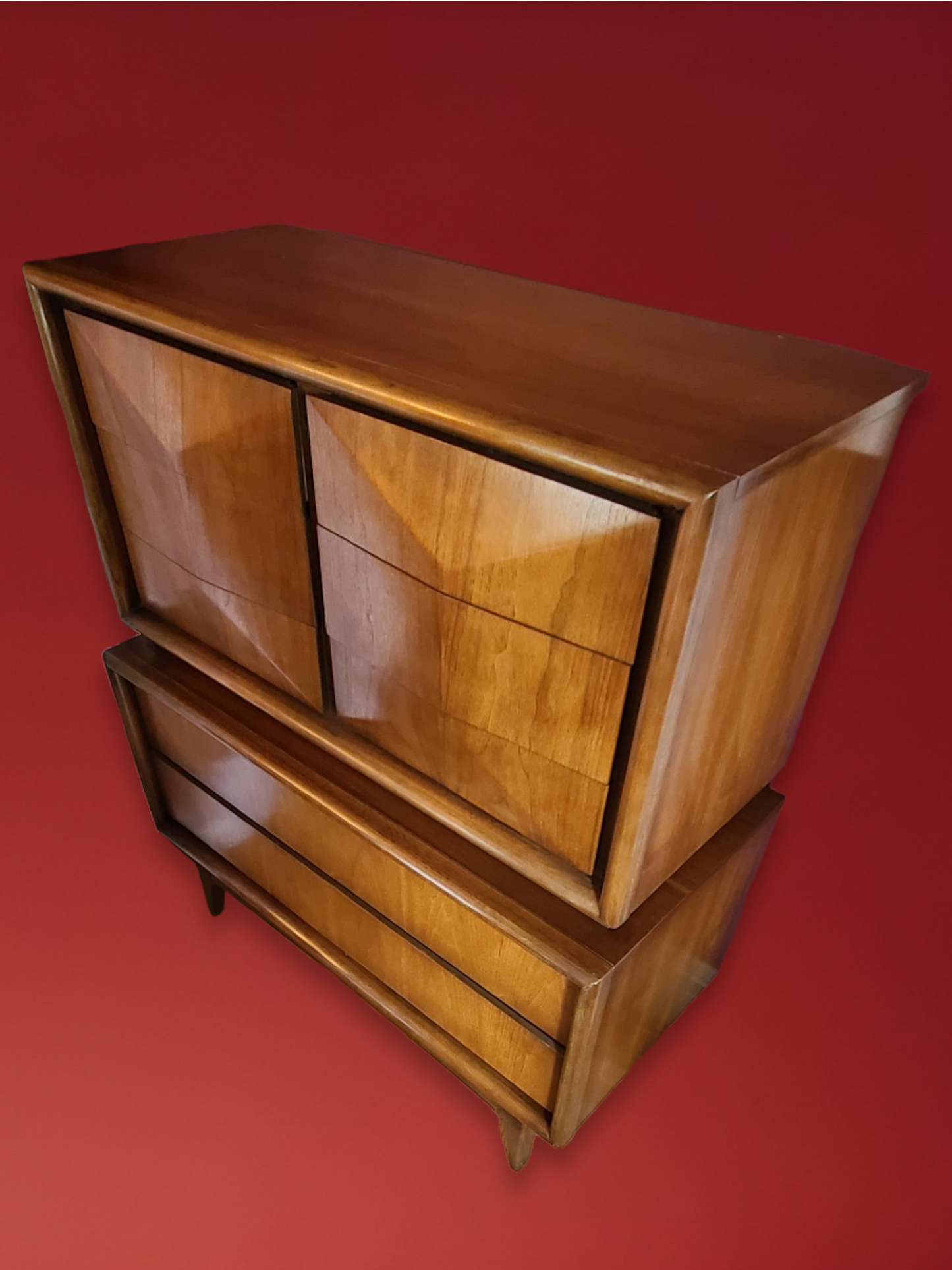 Mid-Century Diamond Front Highboy By United