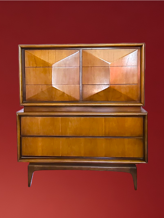 Mid-Century Diamond Front Highboy By United
