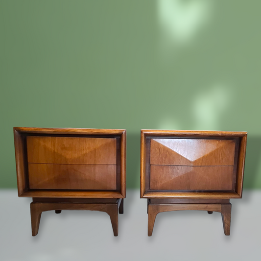 Mid-Century Diamond Front Nightstands by United - A Pair