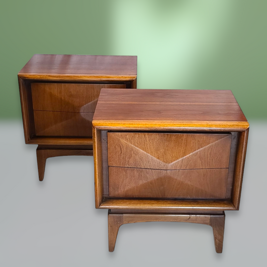 Mid-Century Diamond Front Nightstands by United - A Pair