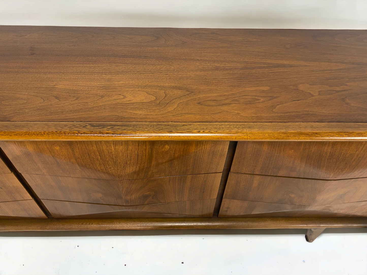 Mid-Century Diamond Front 9 Drawer Lowboy Dresser by United