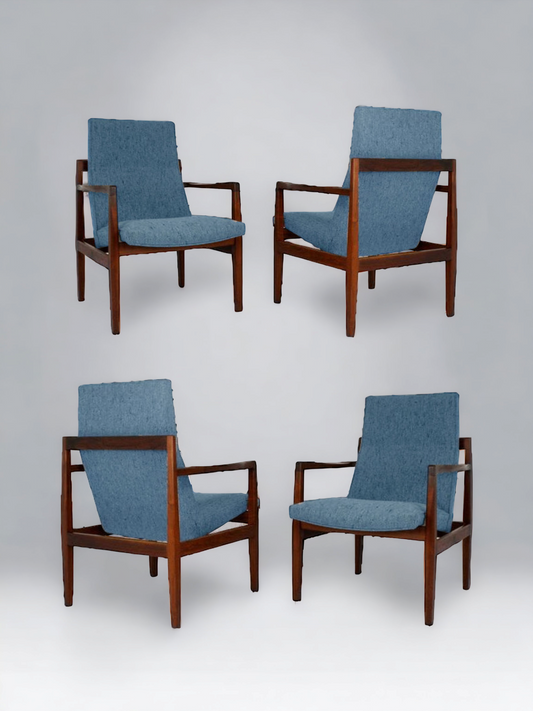 Jens Risom Floating Walnut Arm Chairs - Set Of 4