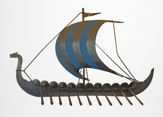 Large Mid Century Iron Viking Ship Lamp