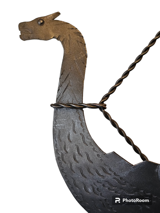Large Mid Century Iron Viking Ship Lamp