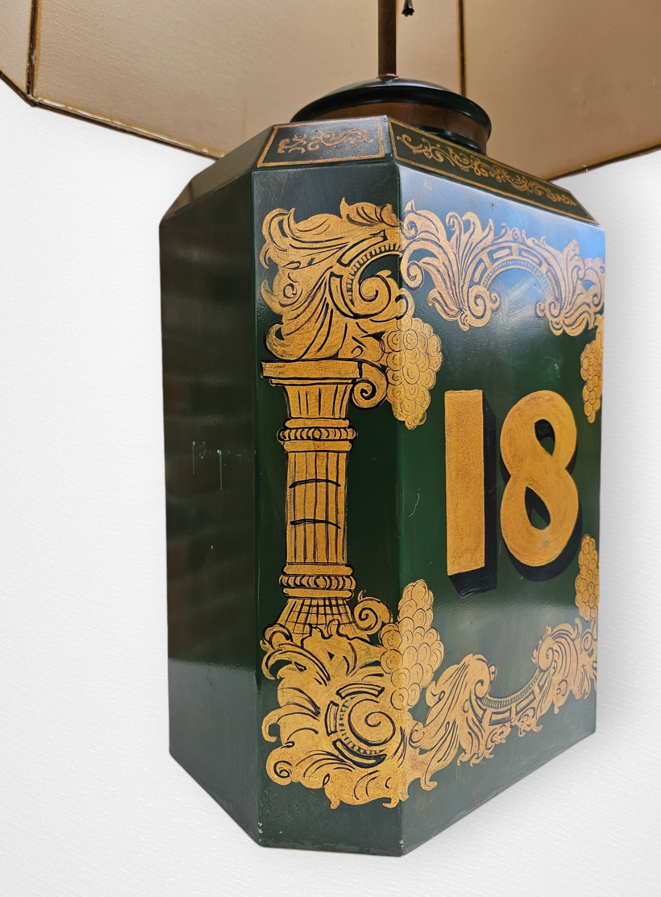 Large Green Antique Tea Tin Canister Lamp