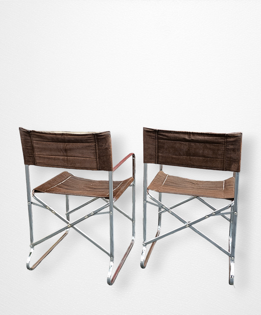 1960s Italian Chrome Gae Aulenti Style Folding Chairs - Set of 2