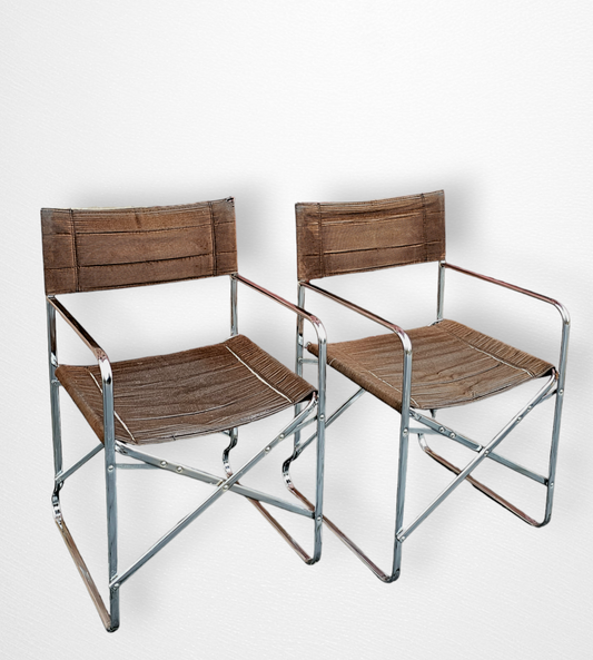 1960s Italian Chrome Gae Aulenti Style Folding Chairs - Set of 2
