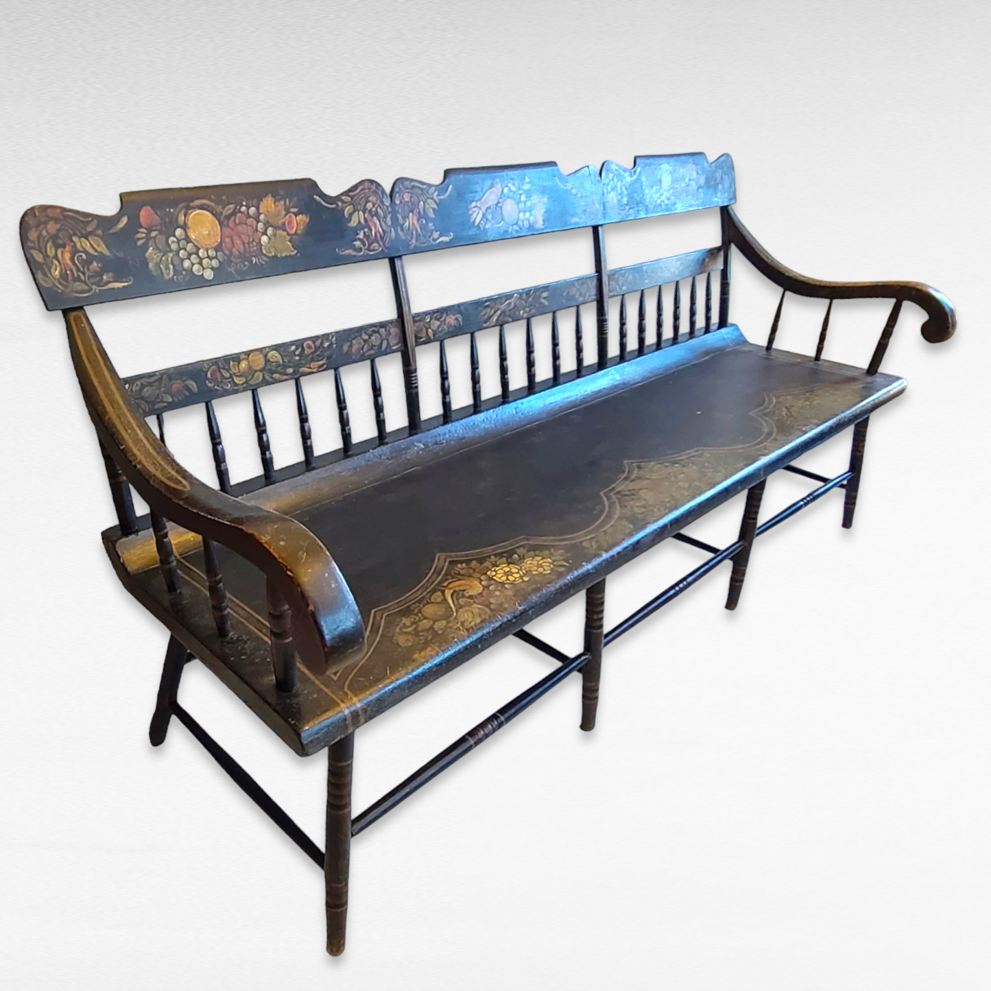 19th Century Deacons Bench In Original Paint