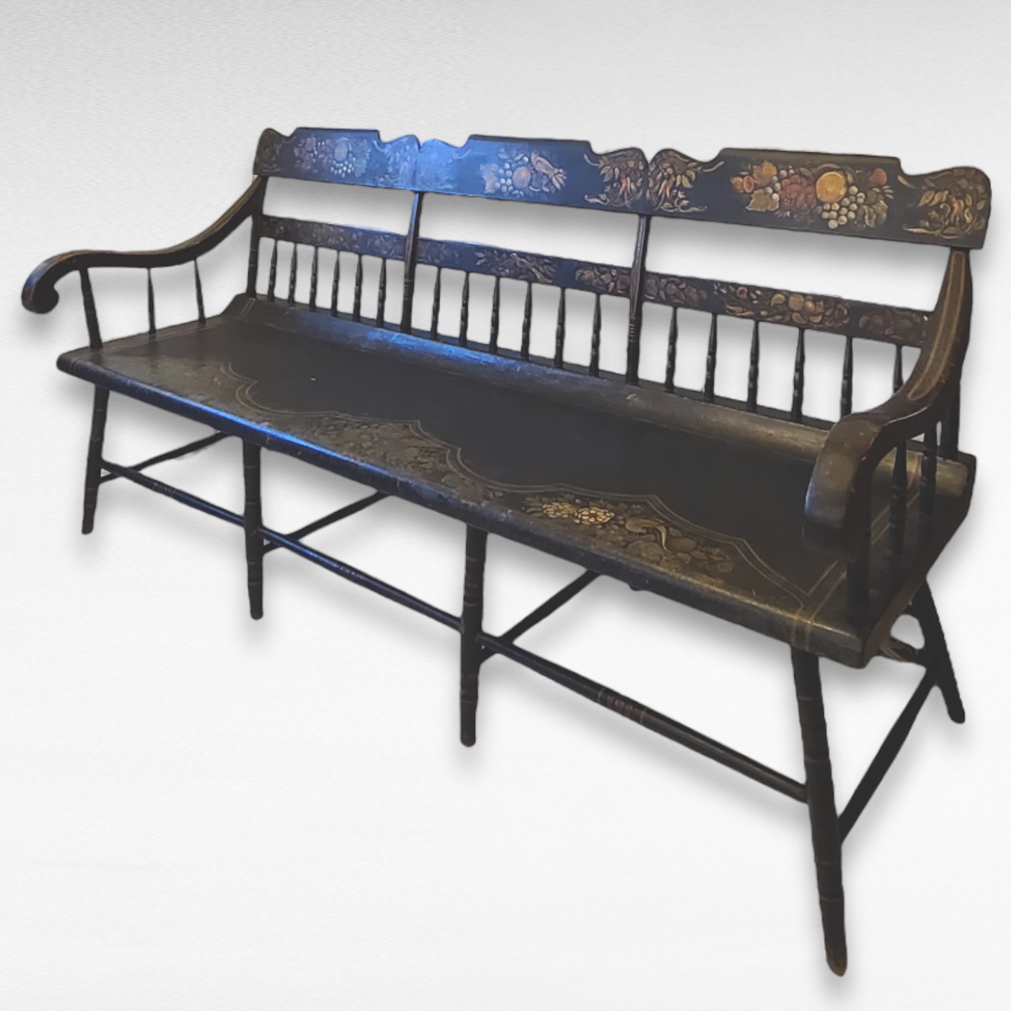 19th Century Deacons Bench In Original Paint