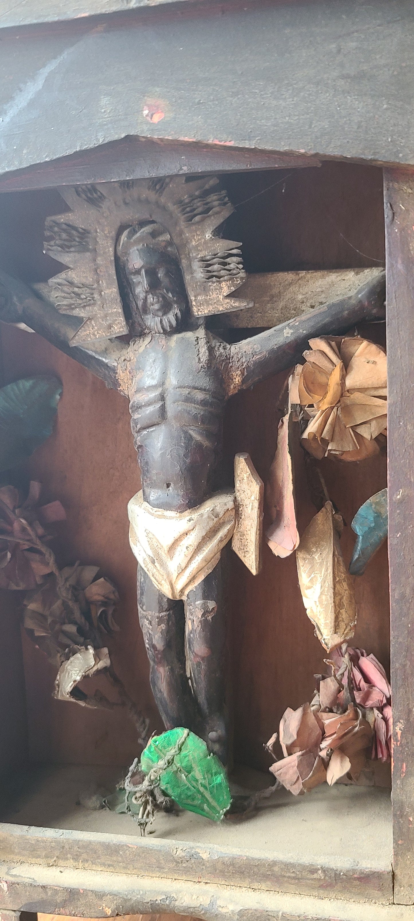 Antique Mexican Nicho Altar Shrine with Crucifix
