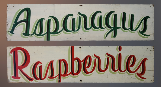Hand Painted Wooden Double Sided Farm Stand Sign Raspberries Asparagus