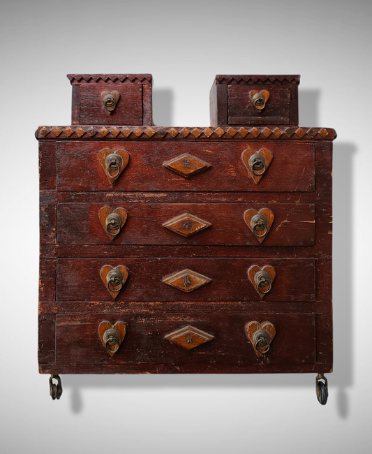 Miniature Tramp Art Dresser With Hearts
