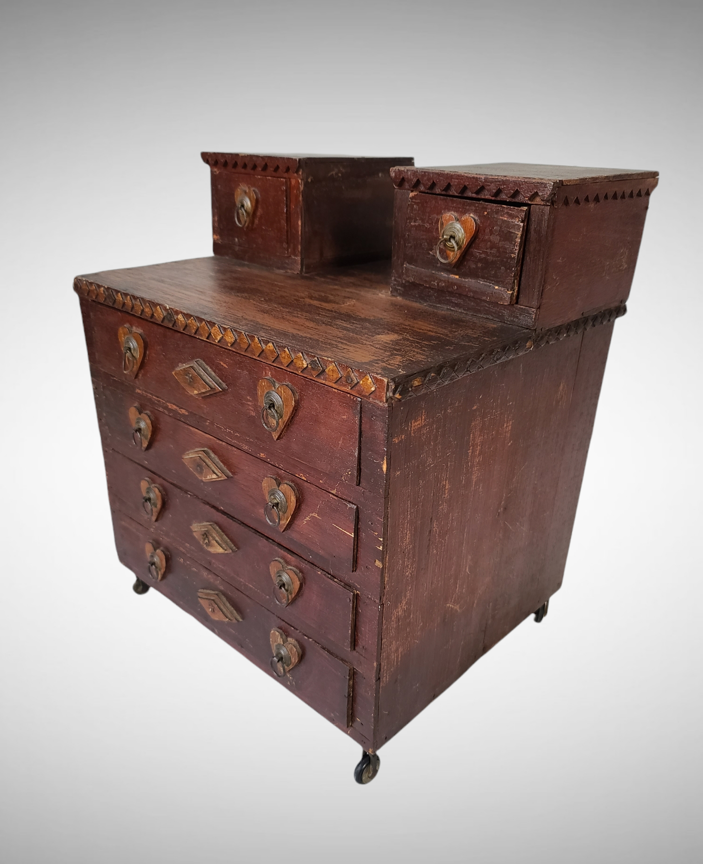 Miniature Tramp Art Dresser With Hearts