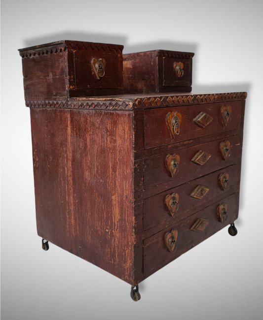 Miniature Tramp Art Dresser With Hearts