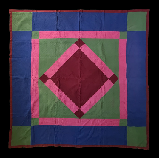 Antique Lancaster County Amish Diamond in Square Quilt: Circa 1920