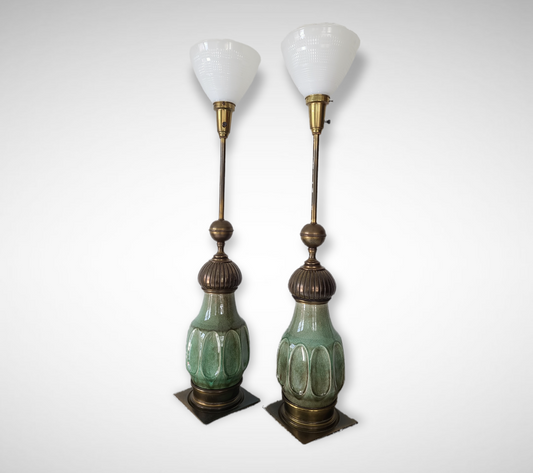 Stiffel Moorish Green Lamps-A Pair
