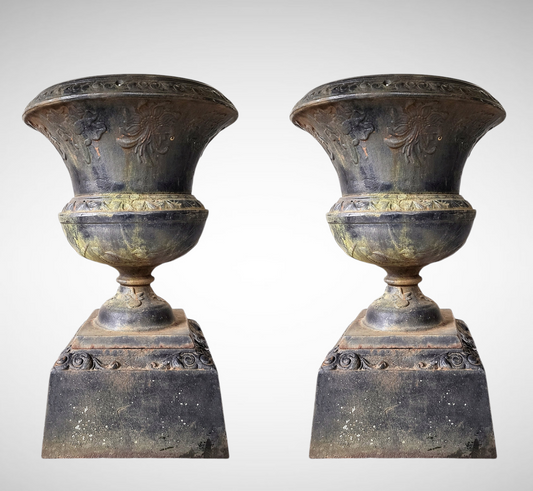 Antique Cast Iron Garden Urns - A Pair