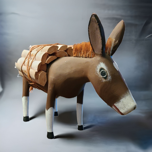 Folk Art Carved Wood Burro By David Alvarez