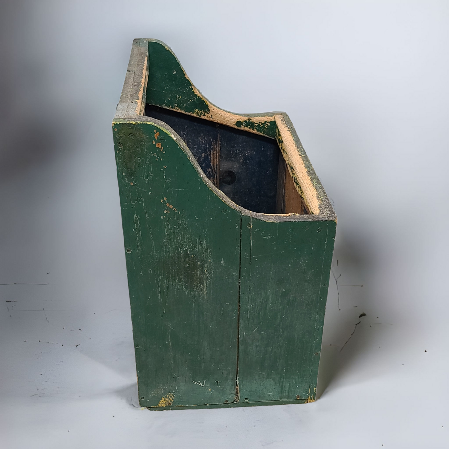 Early Wood Bin In Green Paint