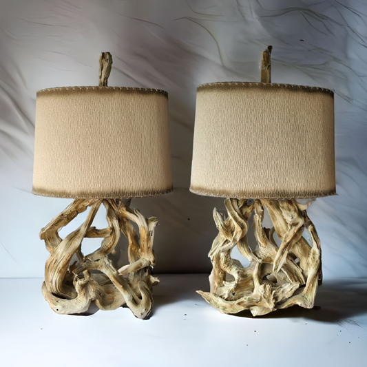 Mid-Century Driftwood Table Lamps in Gesso - a Pair