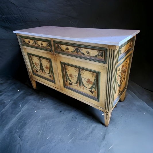 Trompe l'oeil Painted Marble Top Neoclassical Chest