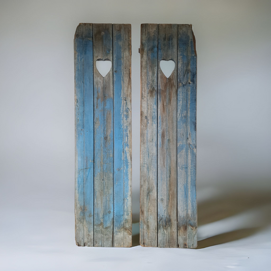 Heart Design Shutters In Blue Paint - A Pair