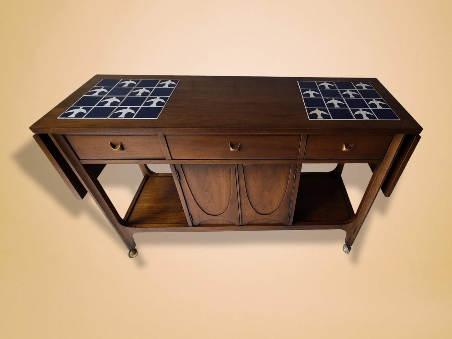 Broyhill Brasilia Tile Top Bar Cart Sideboard