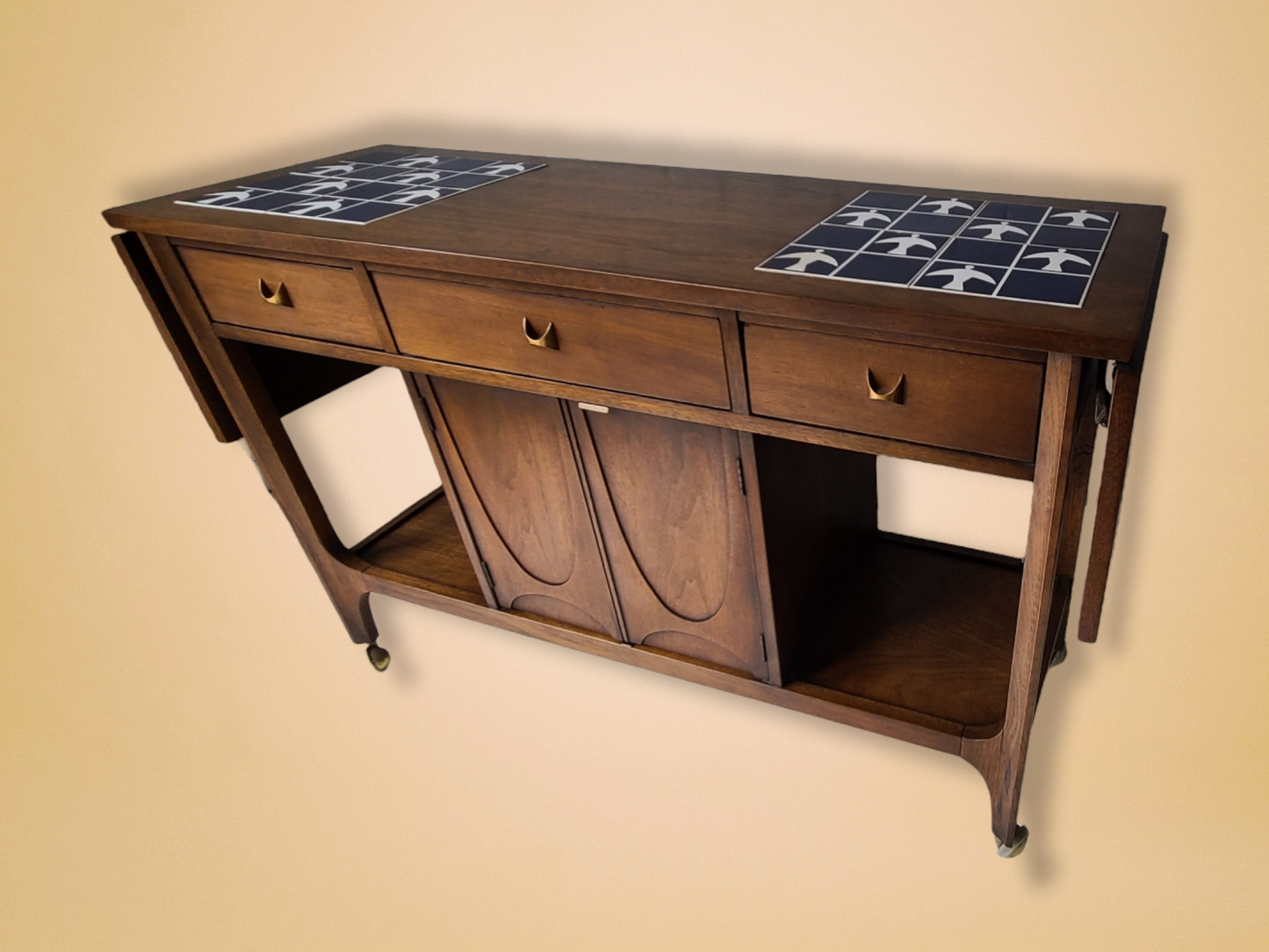 Broyhill Brasilia Tile Top Bar Cart Sideboard