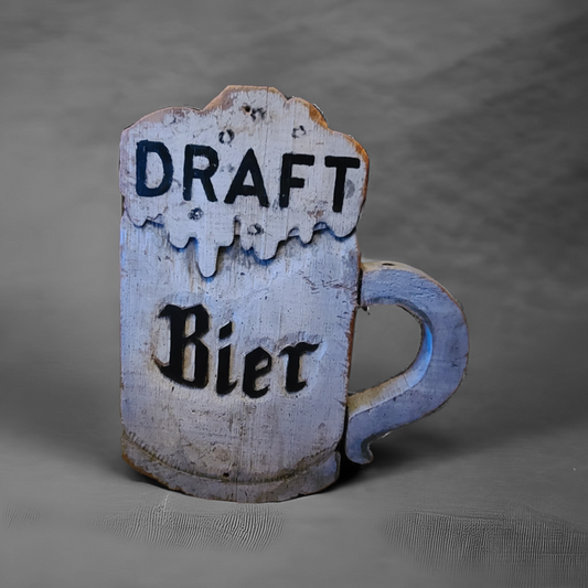 Vintage Carved And Painted Wooden Draft Beer Sign