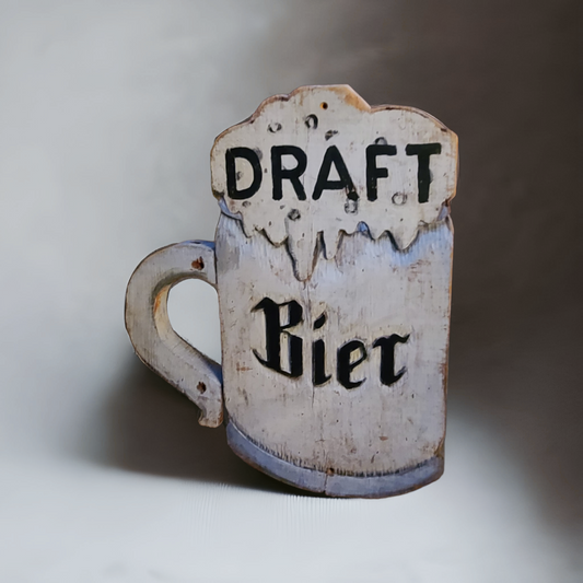 Vintage Carved And Painted Wooden Draft Beer Sign