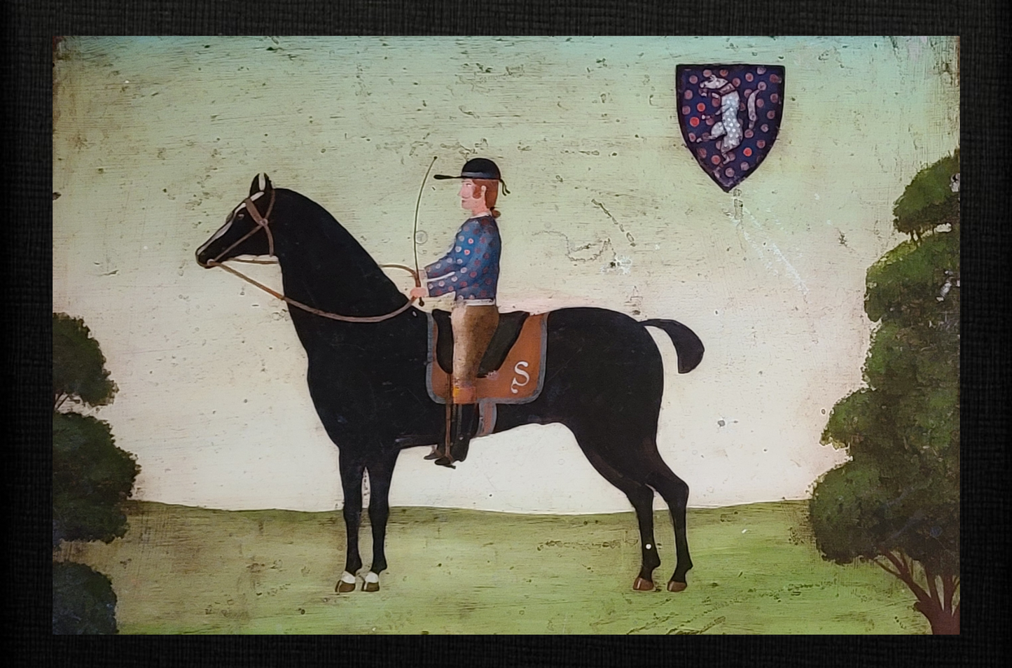 English Tole Painted Folk Art Equestrian Document Box