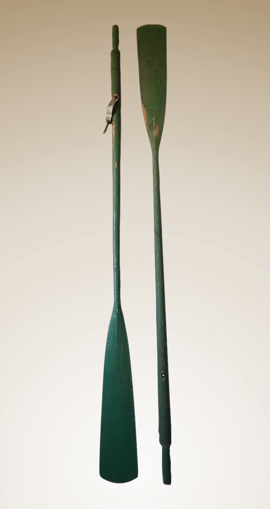 Wooden Oars In Old Green Paint