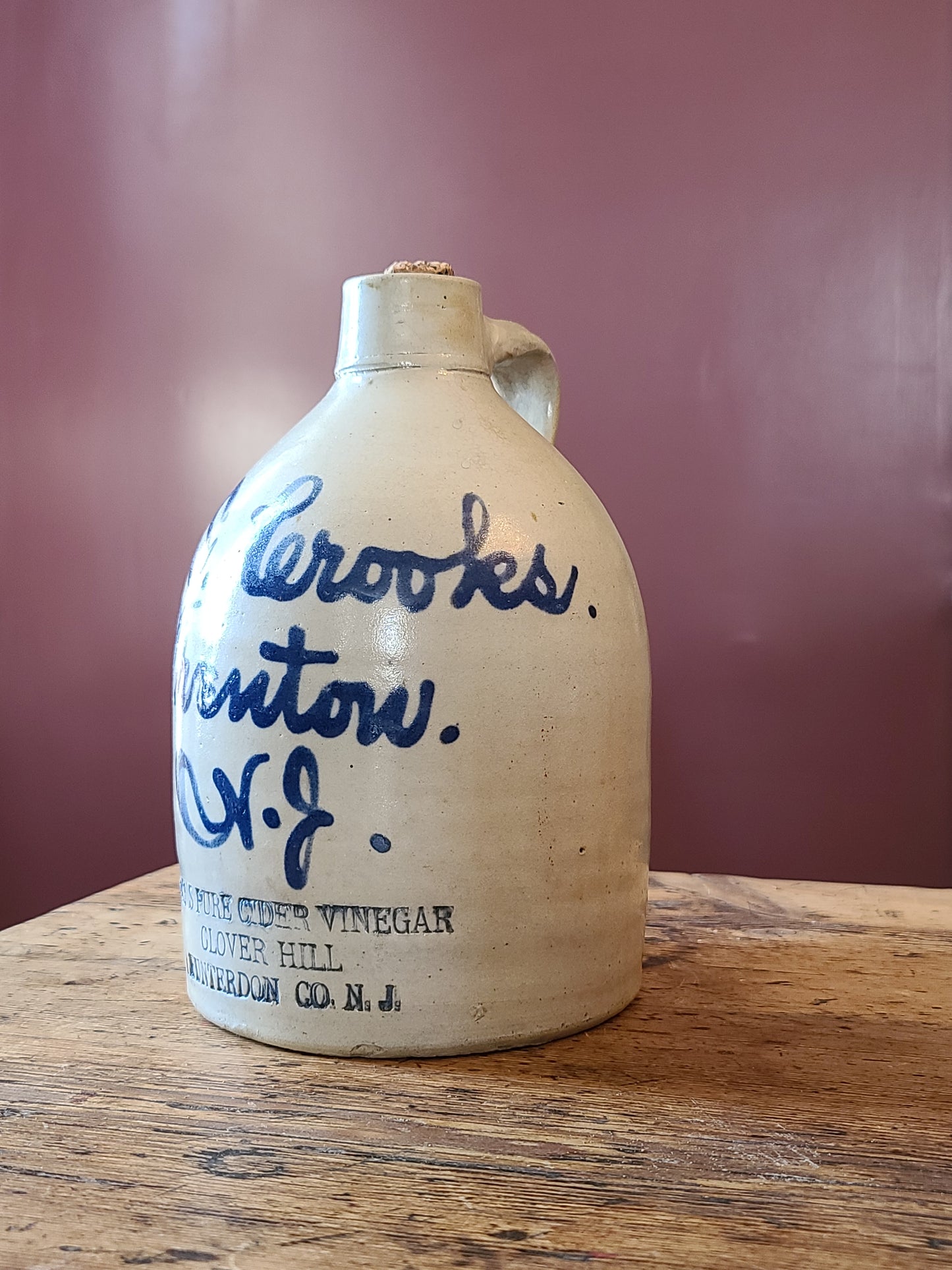 New Jersey Stoneware Blue Script Jug, "Case's Cider Vinegar"