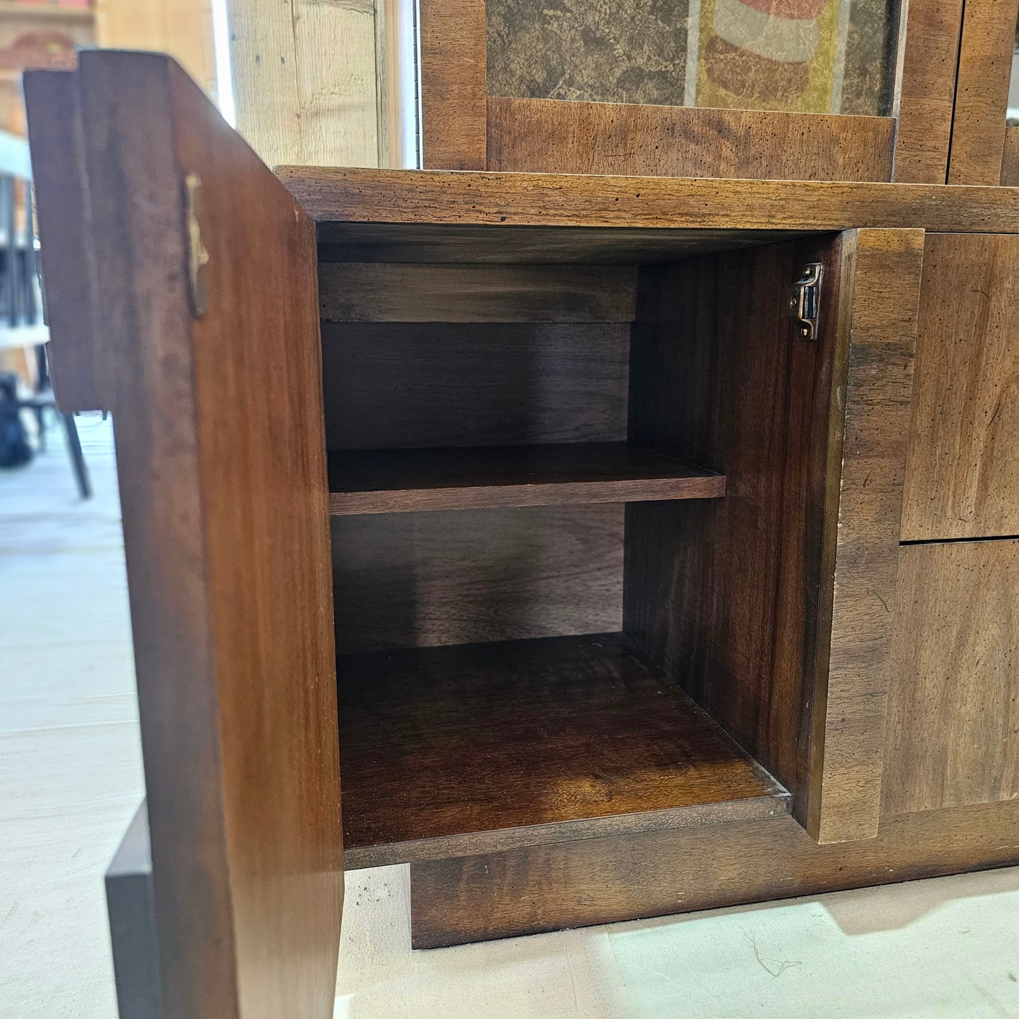 1970s Lane Staccato Brutalist Mid Century Walnut Credenza and Hutch