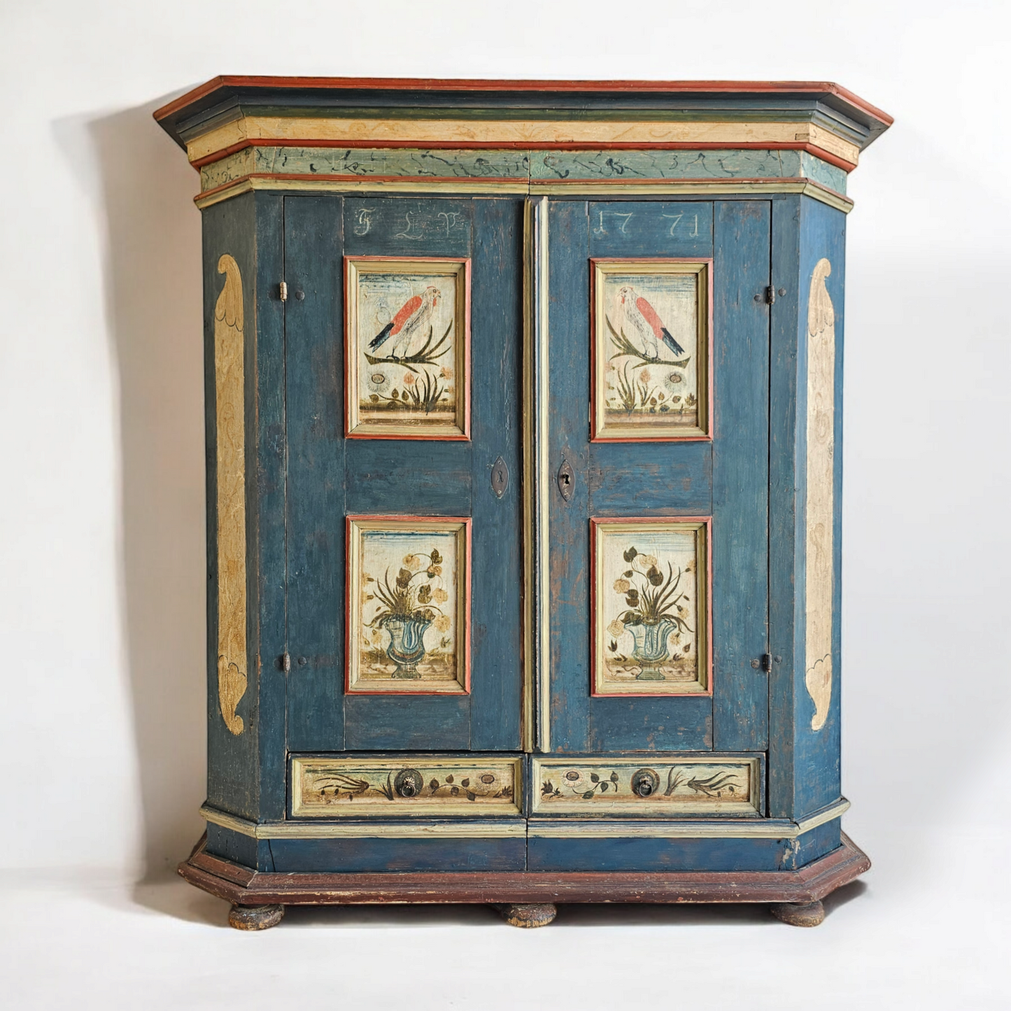 18th Century Paint Decorated German Marriage Cupboard Armoire