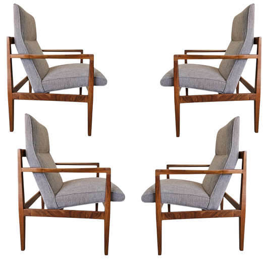 1960s Jens Risom Floating Walnut Arm Chairs - Set of 4