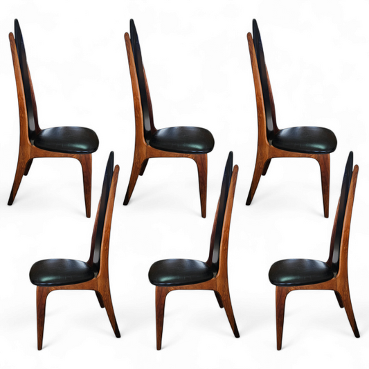 1960s Set of 6 Mid Century Walnut Dining Chairs - Kagan Pearsall Style