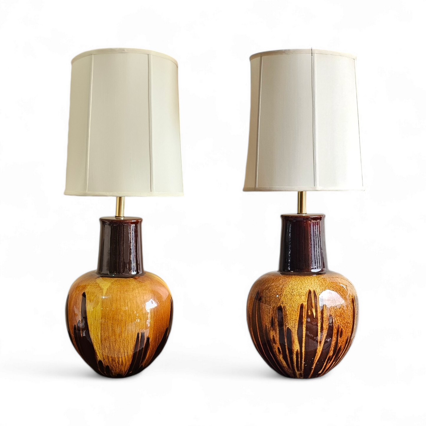 Pair of Large Vintage 1960s Drip Glaze Ceramic Lamps